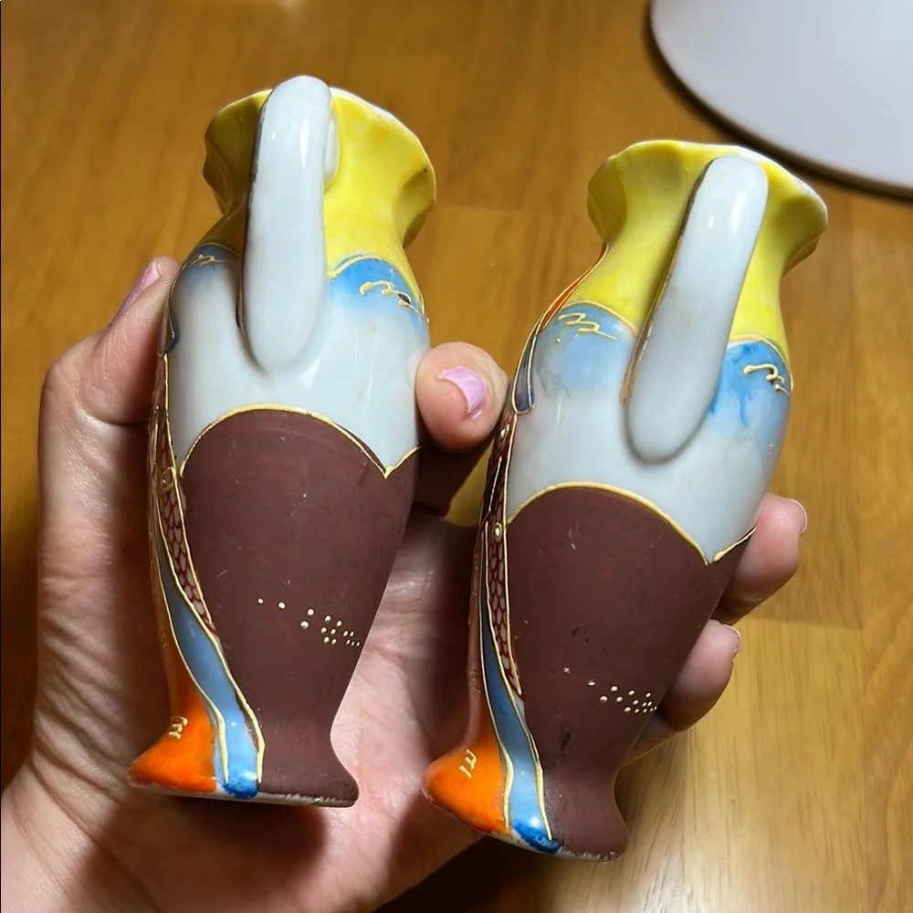 Vintage Occupied Japanese Moriage Geisha Empress mini Decorative Vases porcelain